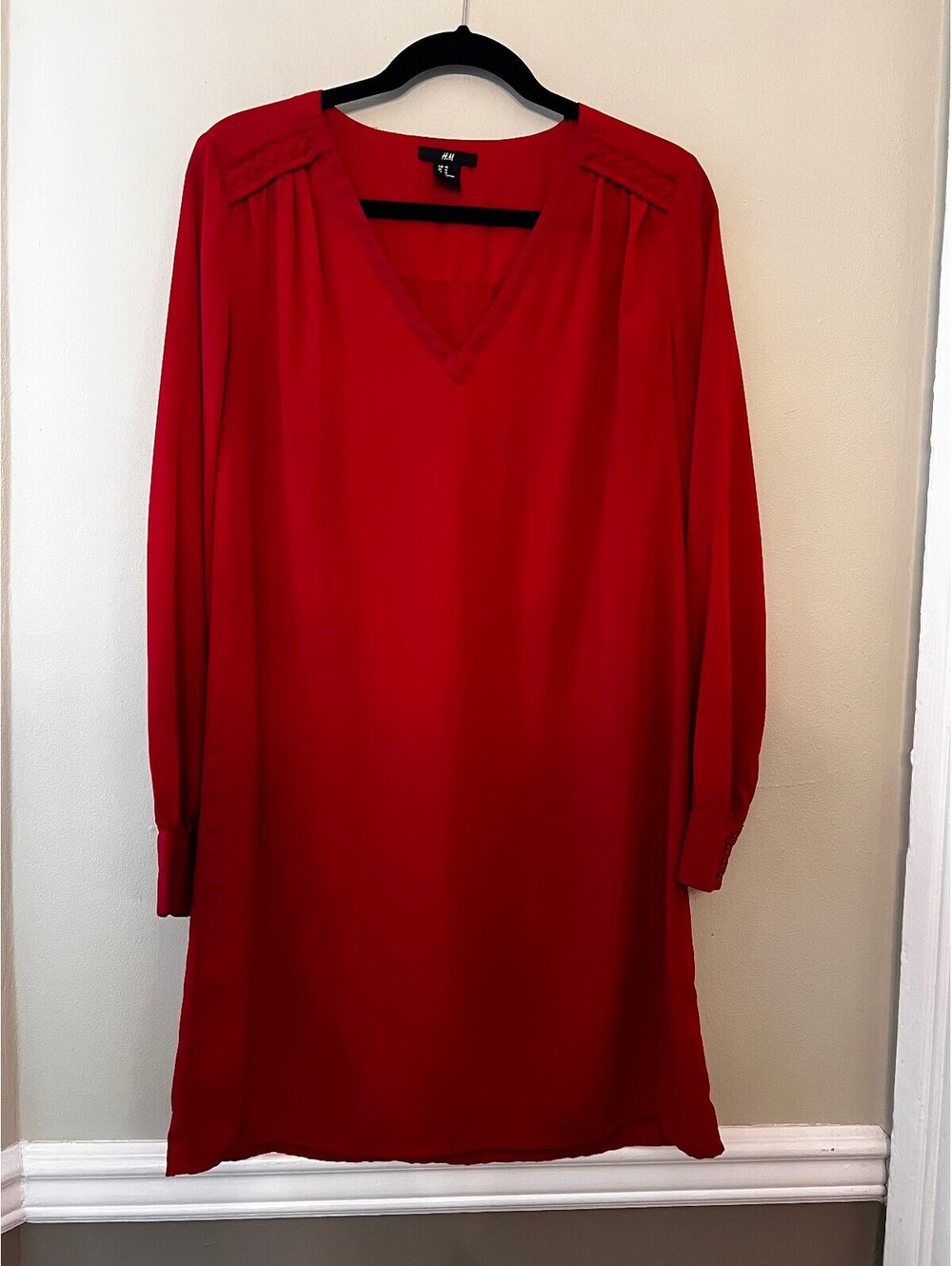 H&M Red Long Sleeve Shift Dress Size 10